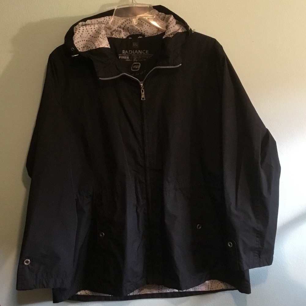 Free Country Black Hooded Raincoat with Polka-Dot Lining